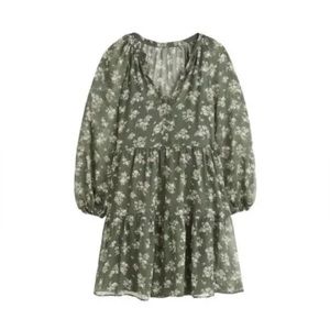 Abercrombie & Fitch Long Sleeve Button Through Mini Dress In Green Print Size XL